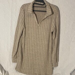 Ribbed Knit Elegant Beige V-Neck Sweater. Pullover, Cabincore, Cozy Comfortable